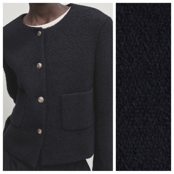 NWT. Massimo Dutti Navy Blue Textured Jacket with Golden Buttons. Size S. - Picture 3 of 14